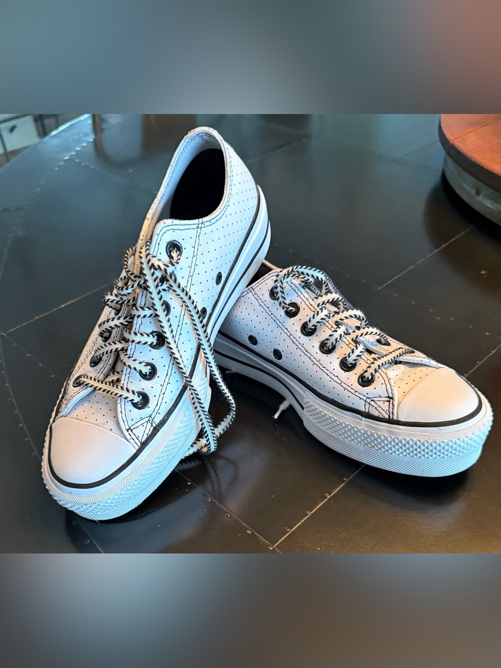 Converse White Leather CUSTOM Sneakers with Black-Trim Laces